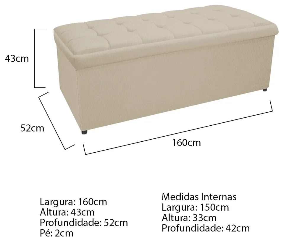 Calçadeira Copenhague 160 cm Queen Size Suede Bege - ADJ Decor