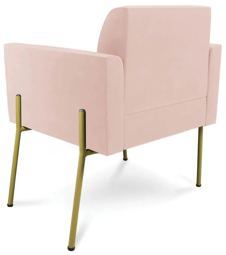 Poltrona Sala Decorativa Pé de Ferro Dourado Marisa Veludo - Rose