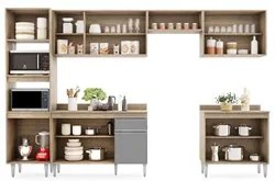 Cozinha Modulada 6 Módulos Composição 8 Castanho/Cinza - Lumil Móveis