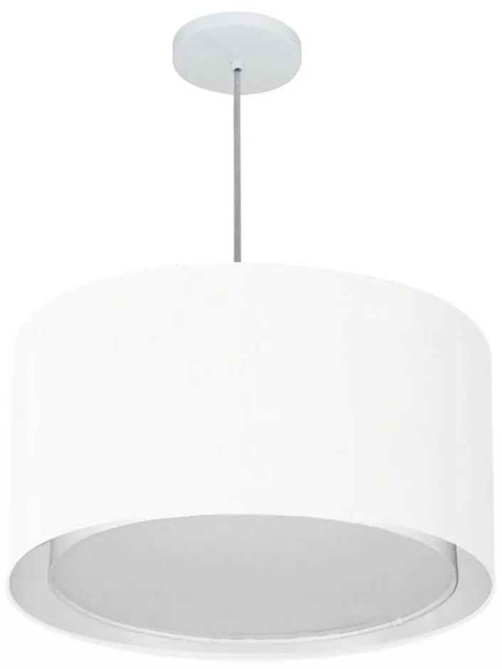 Lustre Pendente Cilíndrico Duplo Md-4293 Cúpula em Tecido 45x30cm Branco - Bivolt