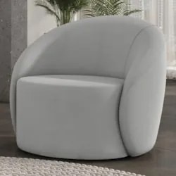 Poltrona Sala Decorativa Redonda 91cm Steve Suede Cinza I01  - Mpozena