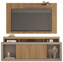 Rack Bancada Com Painel Para TV 65 Pol. Ripado Krome C01 Buriti/Fendi