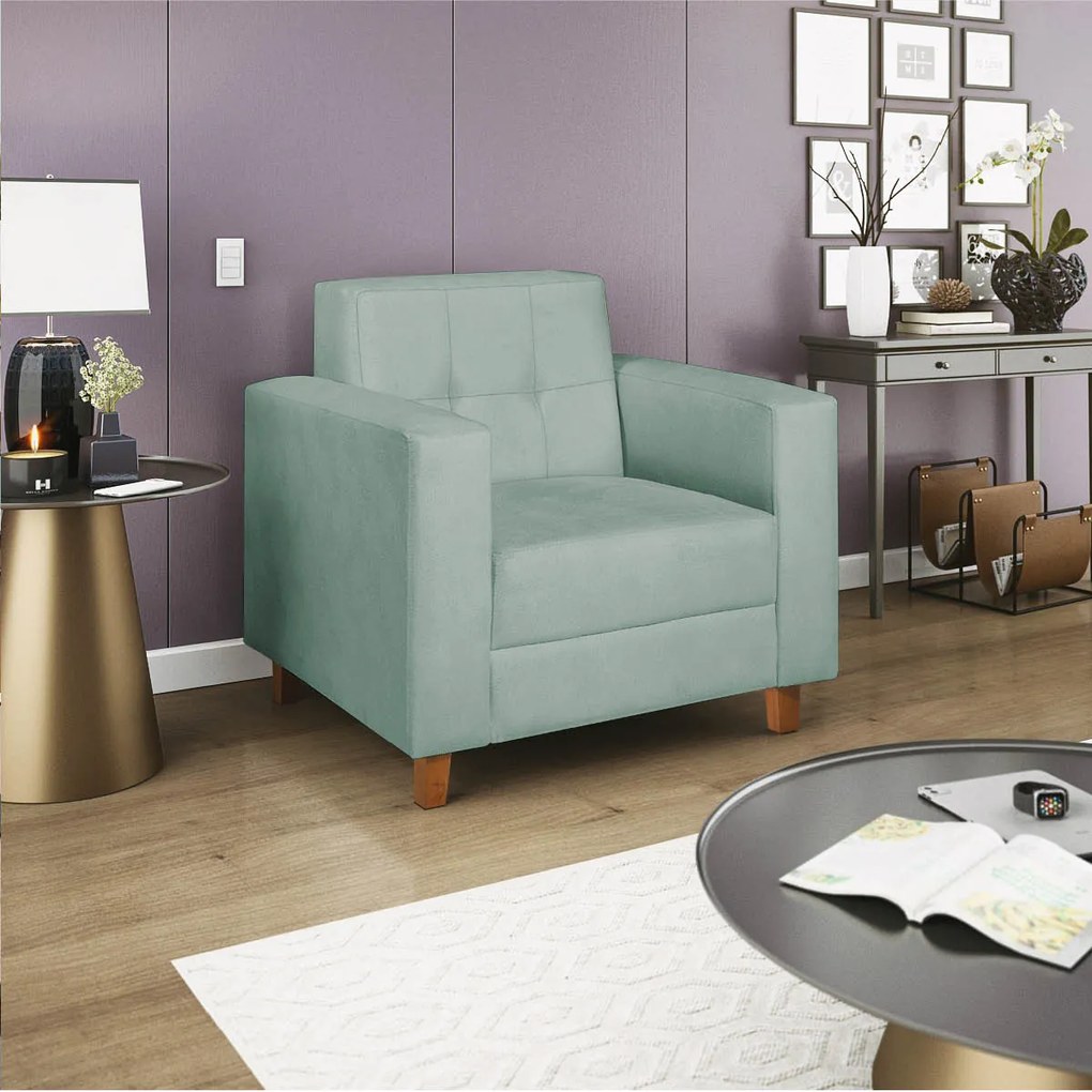 Poltrona Decorativa Denver Suede Azul Tiffany - ADJ Decor