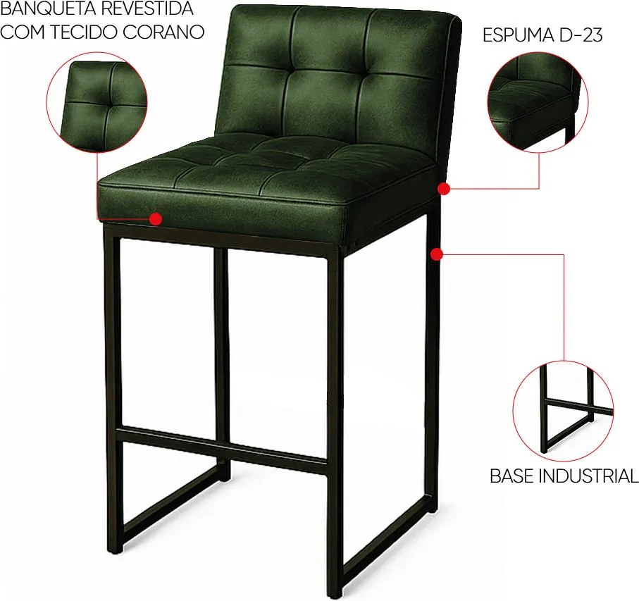 Banqueta Cozinha Alta com Encosto Industrial Kit 2 Preto Lirina PU C05 - D'Rossi - Verde