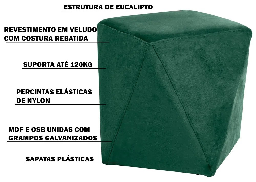 Kit 02 Puffs Decorativo Sala de Estar Blois Veludo Verde G15 - Gran Belo