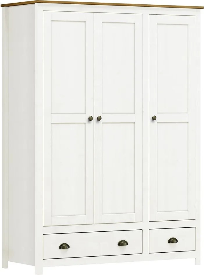 Guarda Roupa Madeira Maciça 3 Portas Osiris 2 Gavetas Branco/Freijó - G74 - Gran Belo