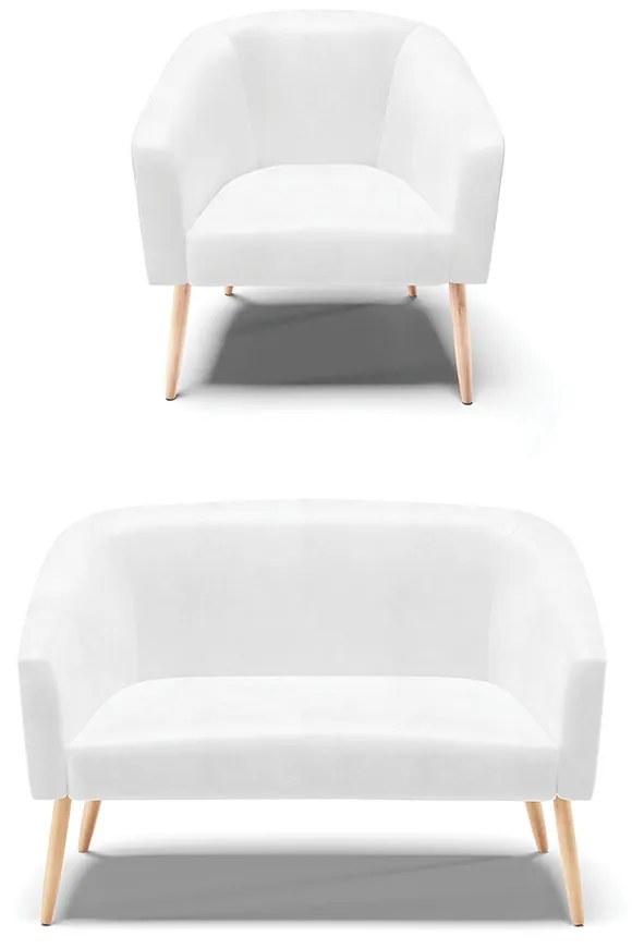 Sofá Namoradeira e Poltrona Pé Palito Natural Stella Sintético PU D03 - D'Rossi - Branco