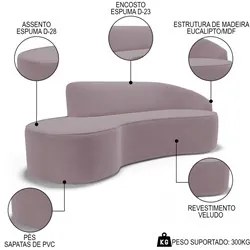 Sofá Living  3 Lugares 260cm Braço Direito Mozart D06 Veludo Rosê - Mp