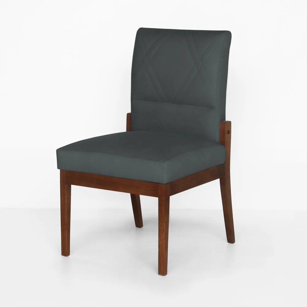 Conjunto 8 Cadeiras De Jantar Aurora Base Madeira Maciça Estofada Suede Cinza Grafite