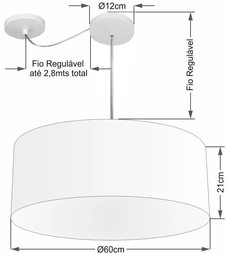 Lustre Pendente Cilíndrico Com Desvio Md-4266 Cúpula em Tecido 60x21cm Café - Bivolt