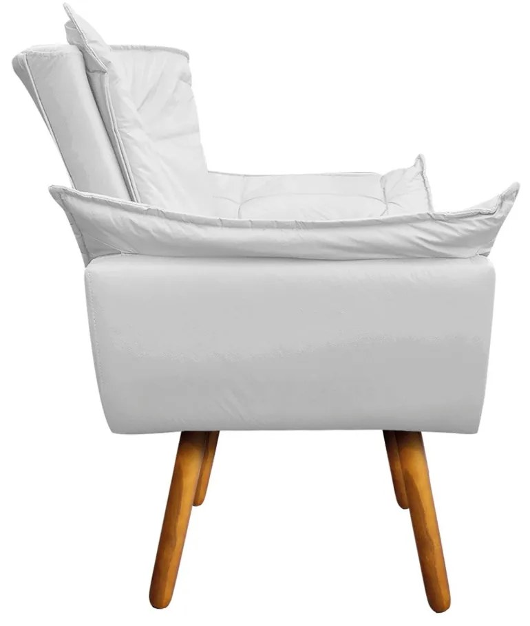 02 Poltronas e 01 Puff Pé Palito de Madeira Opala Corino D03 - D'Rossi - Branco