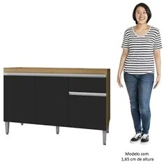 Balcão de Cozinha Para Pia 120cm 1 Gaveta Tatiane Amêndoa/Preto - AJL