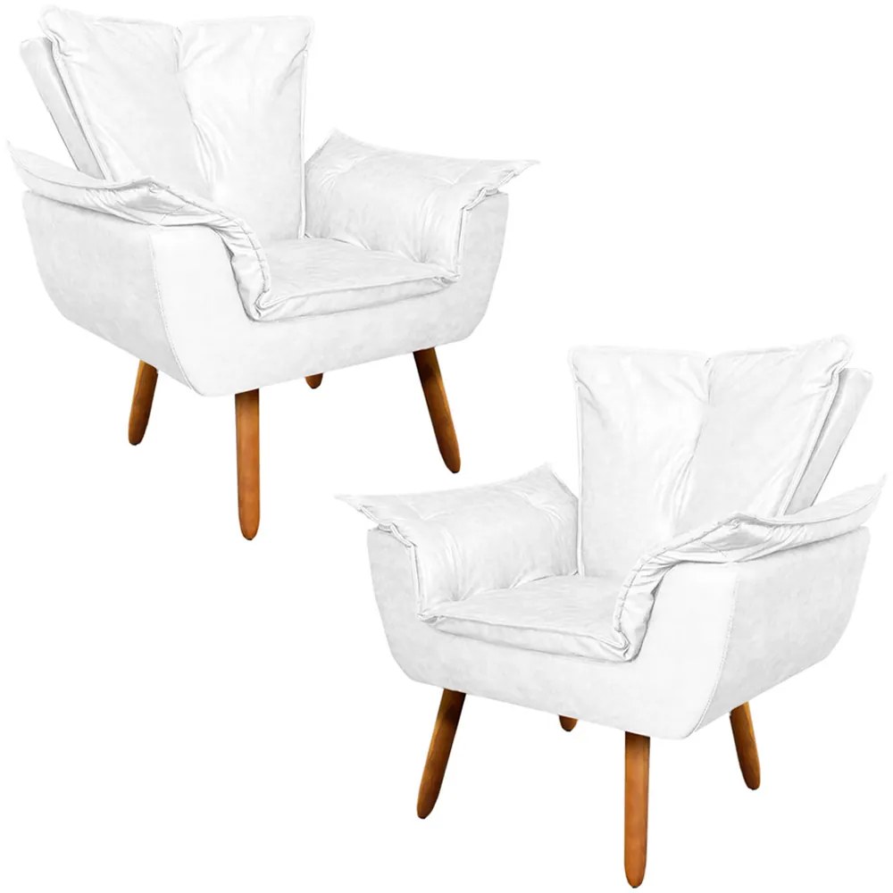 Kit 2 Poltronas Decorativas Pés Palito Charger PU Branco G19 - Gran Belo