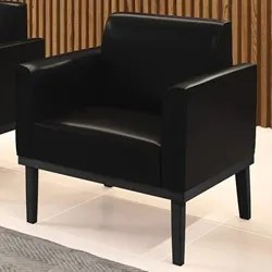 Poltrona Decorativa Base Madeira Preto Maressa Sintético PU Preto- Ibi