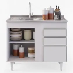 Balcão Gabinete Com Pia Inox 100cm 2 Portas 2 Gavetas Luziania Branco
