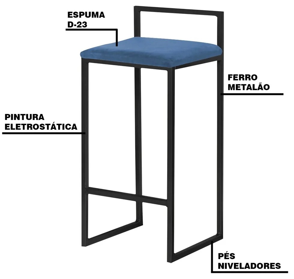 Banqueta Decorativa Selena Base Preta Suede Azul Marinho G41 - Gran Belo