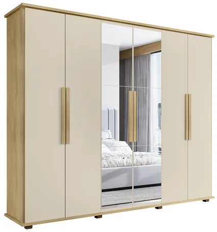 Guarda-Roupa Casal Com Espelho 6 Portas 4 Gavetas Canadá Cinamomo/Off White – RV Móveis
