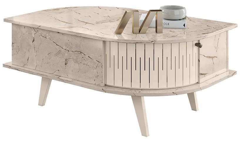Mesa de Centro Para Sala com 2 Portas Narvelli M20 - D'Rossi - Calacata e Off White