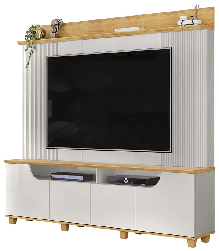 Home Estante Banner TV 75" Ripado Canelado 4 Portas Bali/Cedro G18 - Gran Belo