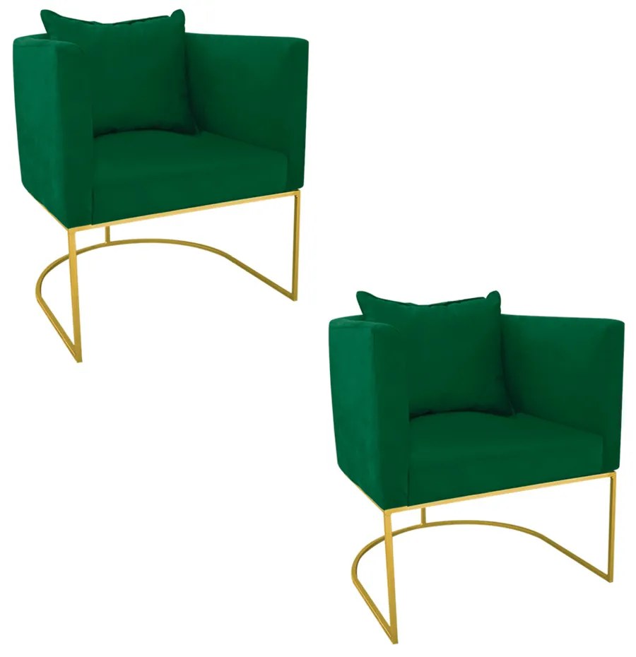 Kit 02 Poltronas Paola Suede Base Metálica Dourado D03 - D'Rossi  - Verde