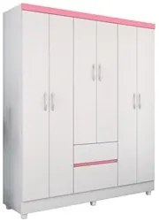 Guarda Roupa Casal Flex 6 Portas 2 Gavetas Flash II D02 Branco/Rosa/Br