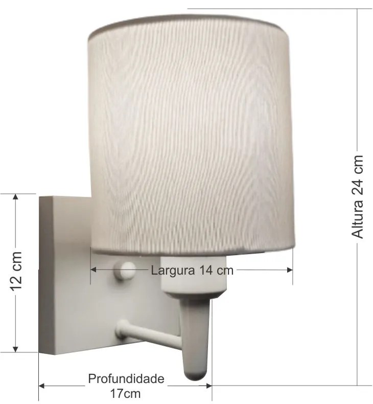 Arandela Quadrada Md-2033 Branco Cúpula em Tecido Cilíndrica Branco - Bivolt