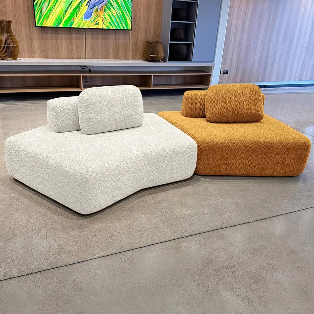Sofá Ilha Sala de Estar Modulado Dakota Encosto Almofadas Soltas Bouclê Rústico OffWhite/Terracota G33 - Gran Belo