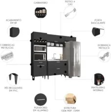 Armário de Cozinha CP04 Com Pia 100cm Pérola Z34 Preto      - Mpozenat