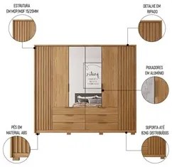 Guarda Roupa Casal Com 2 Espelhos 6 Portas Martin C01 Buriti - Mpozena