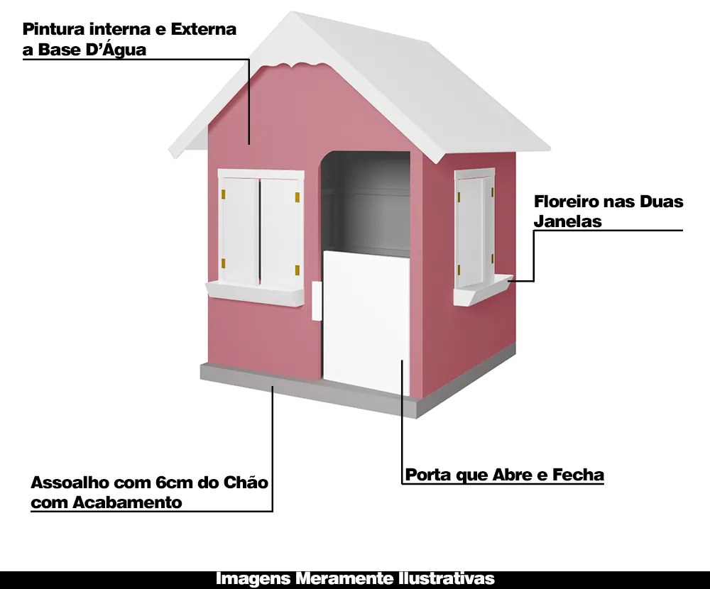 Casinha De Brinquedo Com Floreiros MDF Rosa/Branco - Criança Feliz