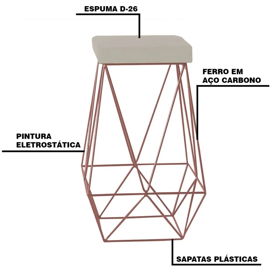 Banqueta Decorativa Kathy Base Bronze Suede Bege G41 - Gran Belo
