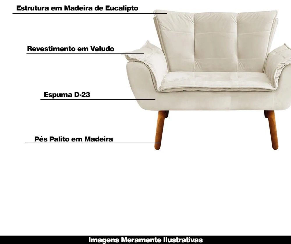 Poltrona Namoradeira Pés Palito Charger Veludo Bege G19 - Gran Belo