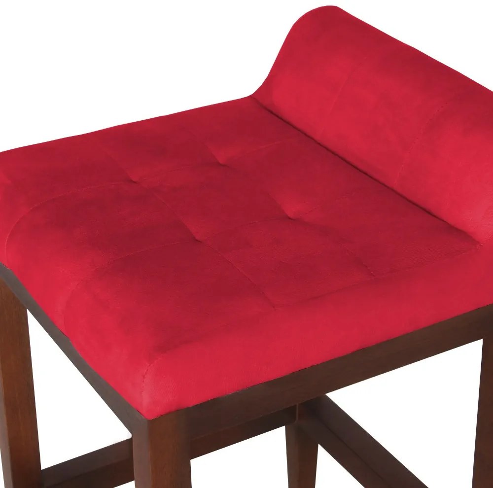 kit 2 Banquetas Alta Lotus Base Madeira Maciça Estofada Suede Vermelho