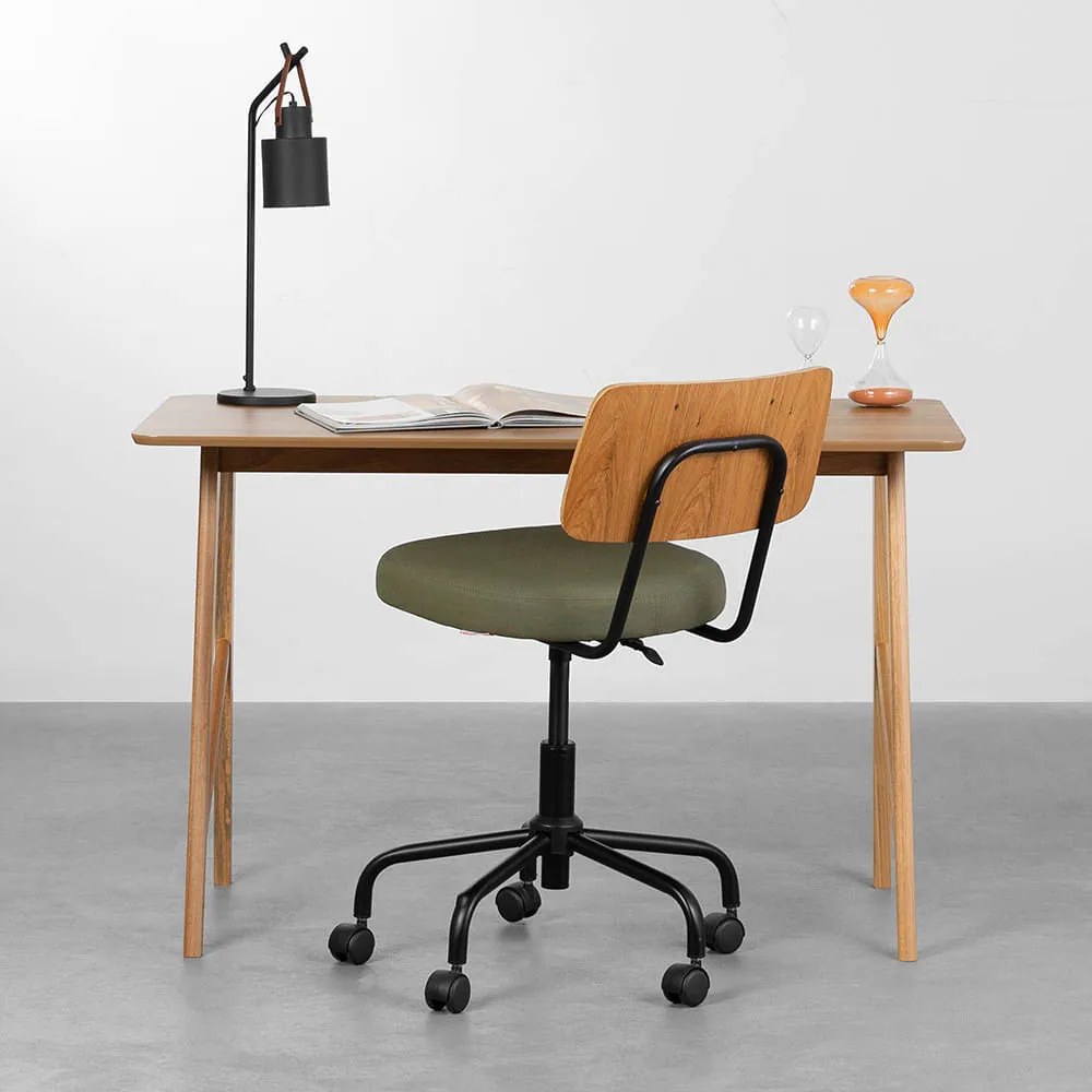 Conjunto Office - Escrivaninha Petit 1,18m Natural + Cadeira de Escritório Cult Freijó e Verde Musgo