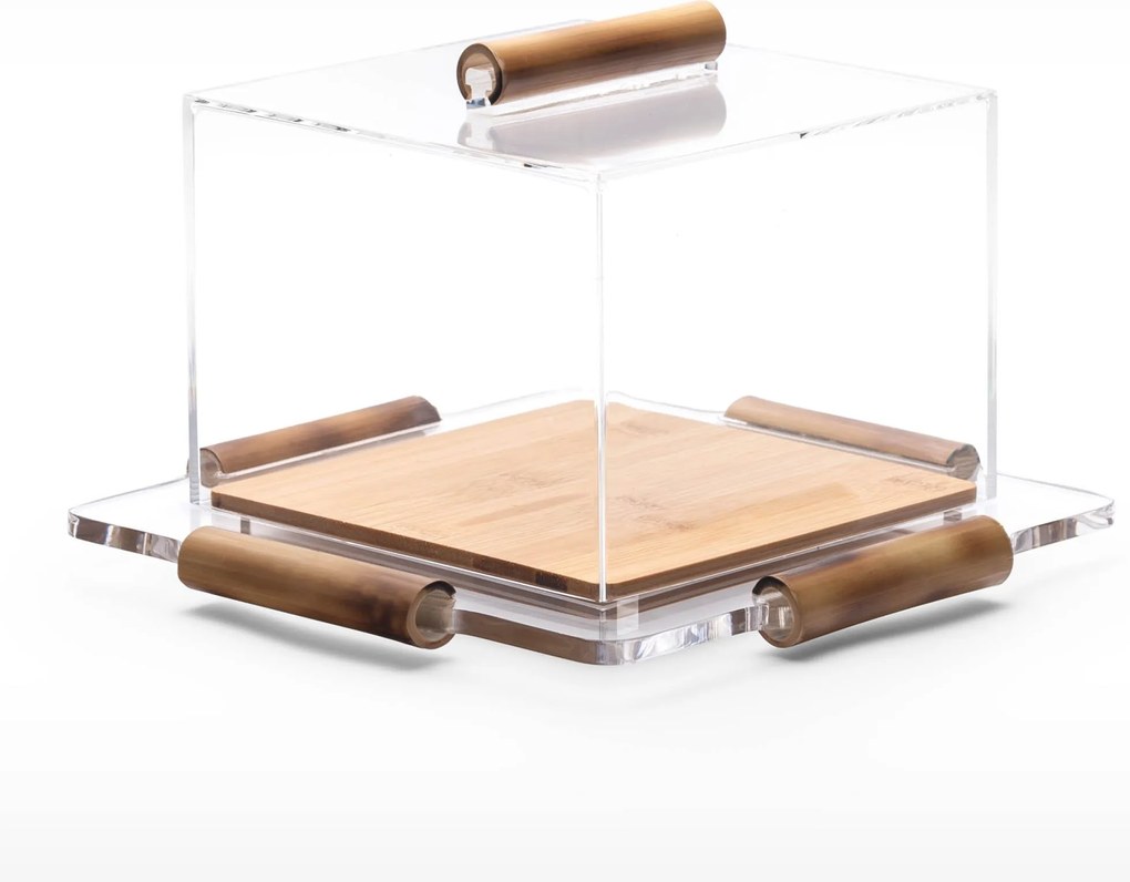 Boleira Quadrada Acrílico e Bambu - M  M