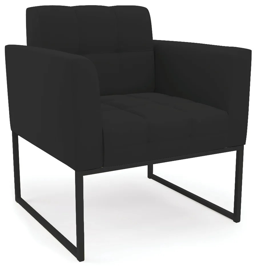 Kit 1 Sofá Namoradeira e 2 Poltronas Elisa Veludo Base Metálica Industrial Preto - D'Rossi - Preto