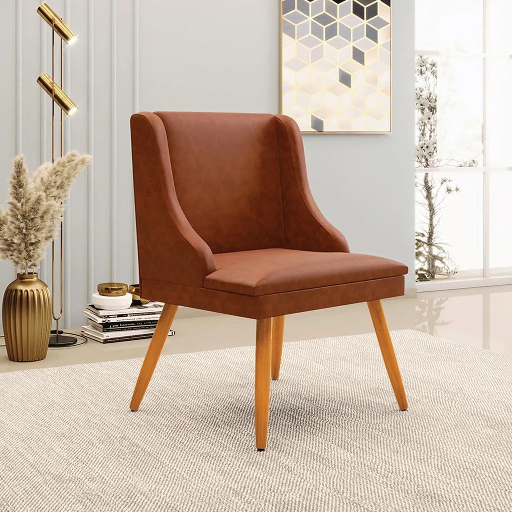 Kit 2 Cadeiras Decorativas Sala de Jantar Pés Palito de Madeira Firenze PU Nozes/Natural G19 - Gran Belo