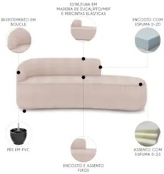 Sofá 4 Lugares 220cm Wendi e Poltrona Steve Boucle Rose I01 - Mpozena
