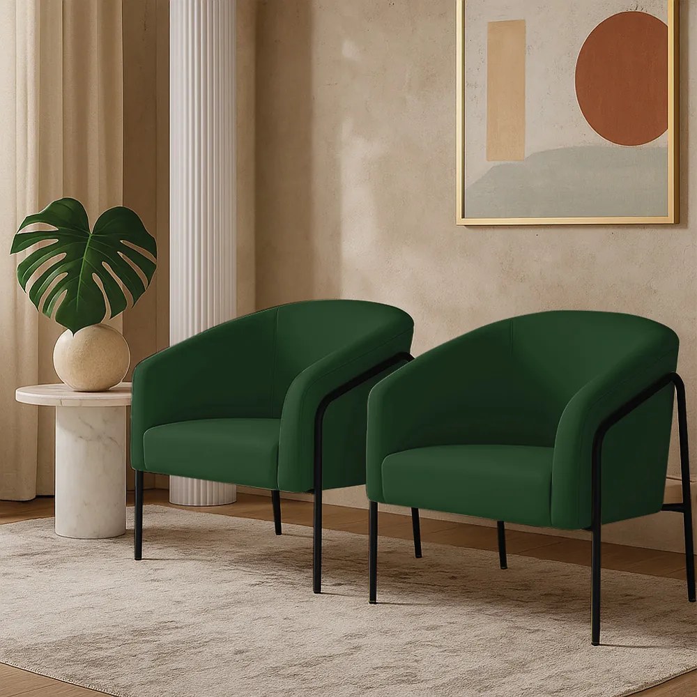 Poltrona Sala Industrial Alta Preto Kit 2 Stella Veludo D03 - D'Rossi - Verde