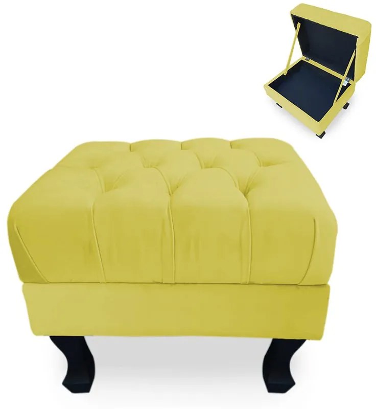 Puff Baú Decorativo Capitonê Luis XV 40x50cm Suede Amarelo - Sheep Estofados - Amarelo