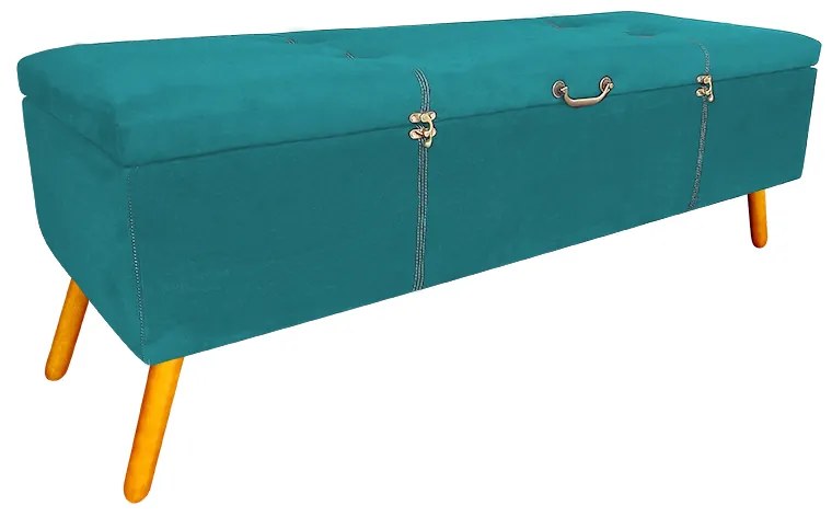Cabeceira com Calçadeira Baú Solteiro 90cm Caribe Suede Turquesa - Sheep Estofados - Água