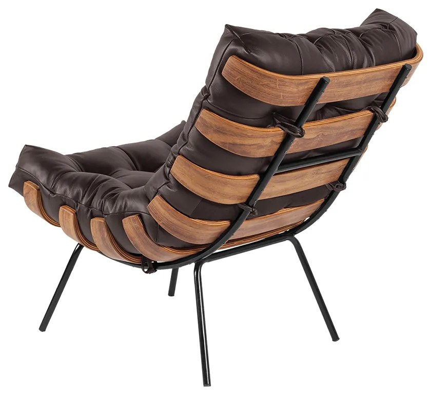 Poltrona Costela Couro Base Metálica Preto L02 - D'Rossi - Marrom