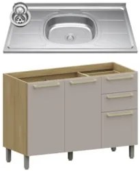 Balcão de Cozinha Com Pia Inox 120cm Mirella Freijó/Cinammon L01 - Mpo