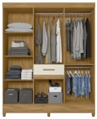 Guarda Roupa Casal 165cm Com Espelho Parla Freijó/Off Z17    - Mpozena