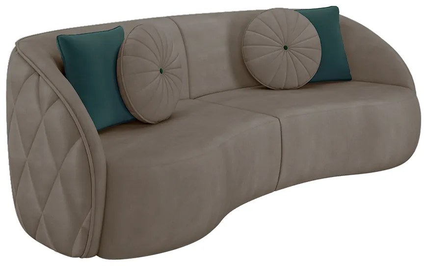 Sofá Decorativo 240cm com Almofadas Redondas Clarke Veludo Bege G45 - Gran Belo
