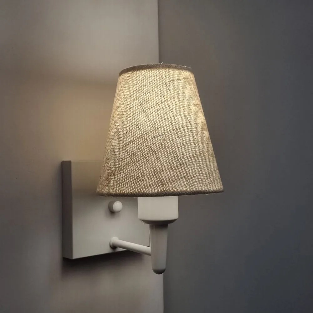 Arandela Quadrada Md-2034 Branco Cúpula em Tecido Cone Rustico Bege - Bivolt