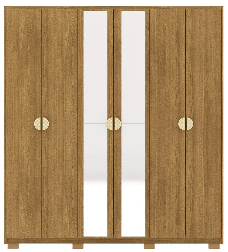 Guarda Roupa Casal Marlin 6 Portas de Bater 2 com Espelhos 4 Gavetas com Nichos MDF Nature G98 - Gran Belo