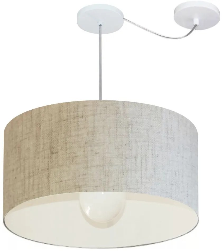 Lustre Pendente Cilíndrico Com Desvio Md-4232 Cúpula em Tecido 55x25cm Rustico Bege - Bivolt