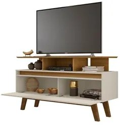 Rack Bancada Para TV Até 50 Pol. 2 Portas Rubi 1.2 Cinamomo/Off White