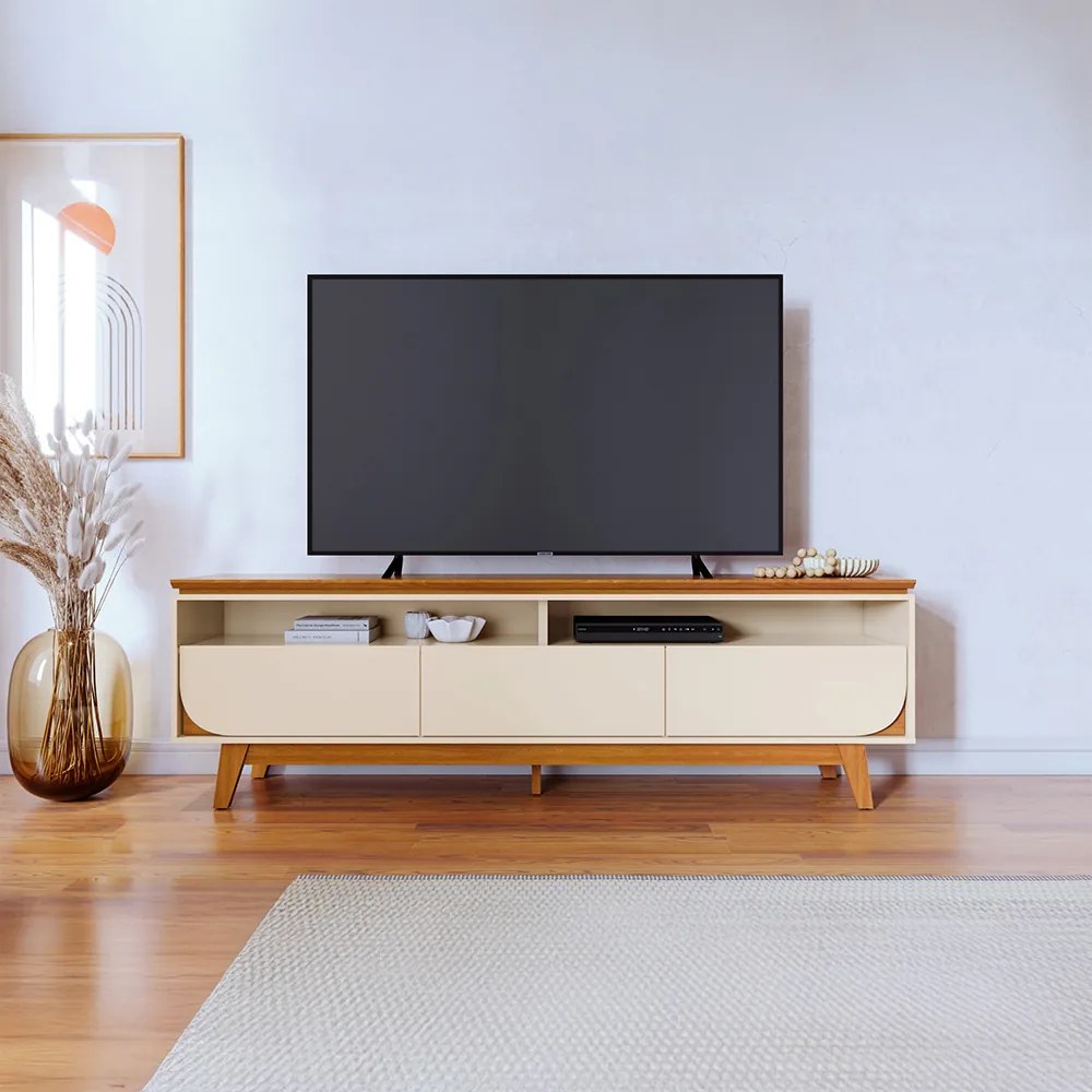 Rack TV 75 Pol 200cm Bancada para Sala Elarin Cinamomo/Off White M20 - D'Rossi